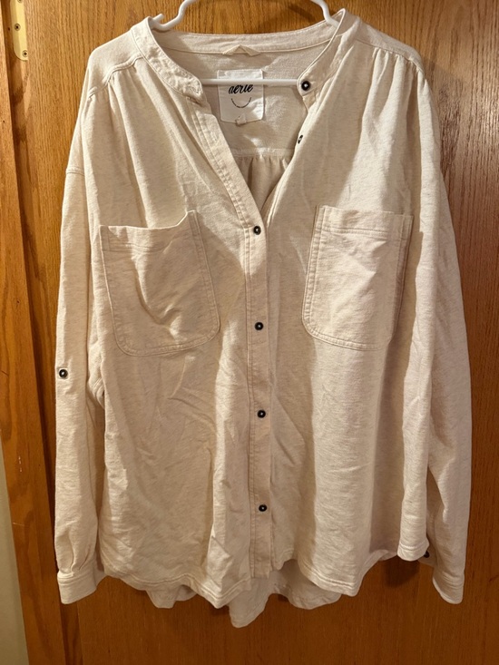 aerie Tops - aerie Cream Button-Front Women's Shirt with Patch Pockets